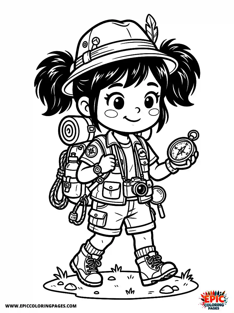 Birthday Girl Birthday girl chibi style girl as tiny explorer with compass adventure backpack and boots