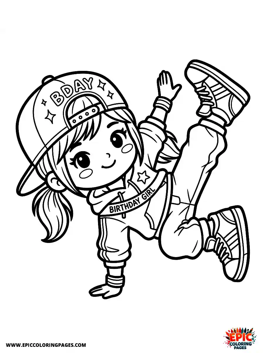 Birthday Girl Birthday girl chibi style girl hip hop dancing dance sneakers and cap in freeze pose