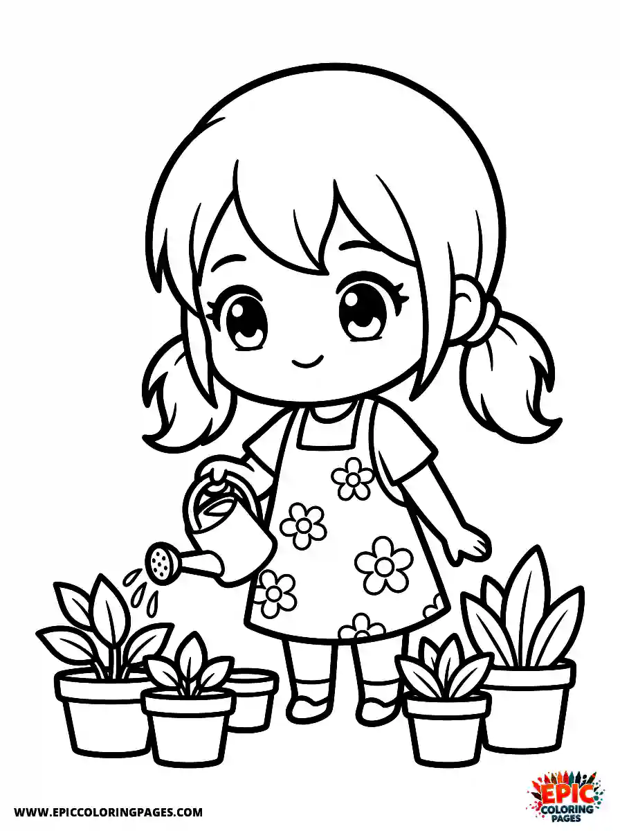 Birthday Girl Birthday girl chibi style girl watering plants watering can with flower apron