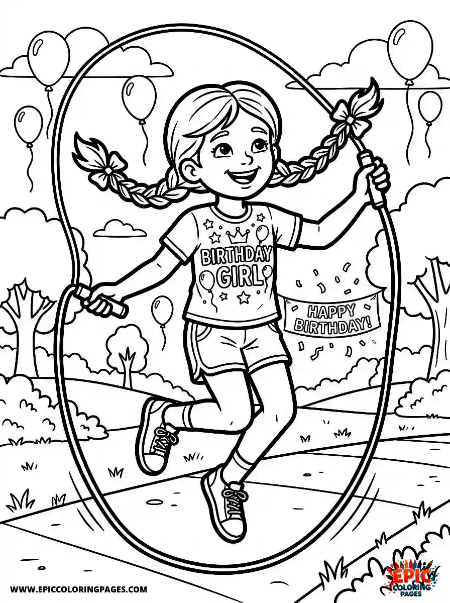 Birthday Girl Birthday girl jumping rope braids flying and sneakers