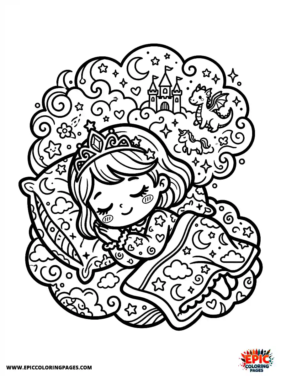 Birthday Girl Birthday girl kawaii style girl as sleeping princess tiara and pillow with dream clouds