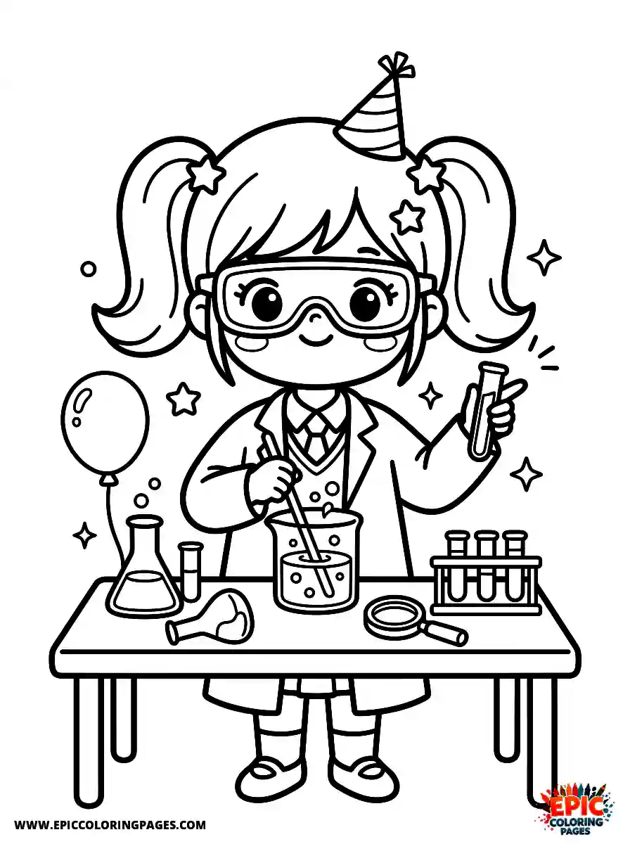 Birthday Girl Birthday girl kawaii style girl doing science experiment wearing goggles and lab coat