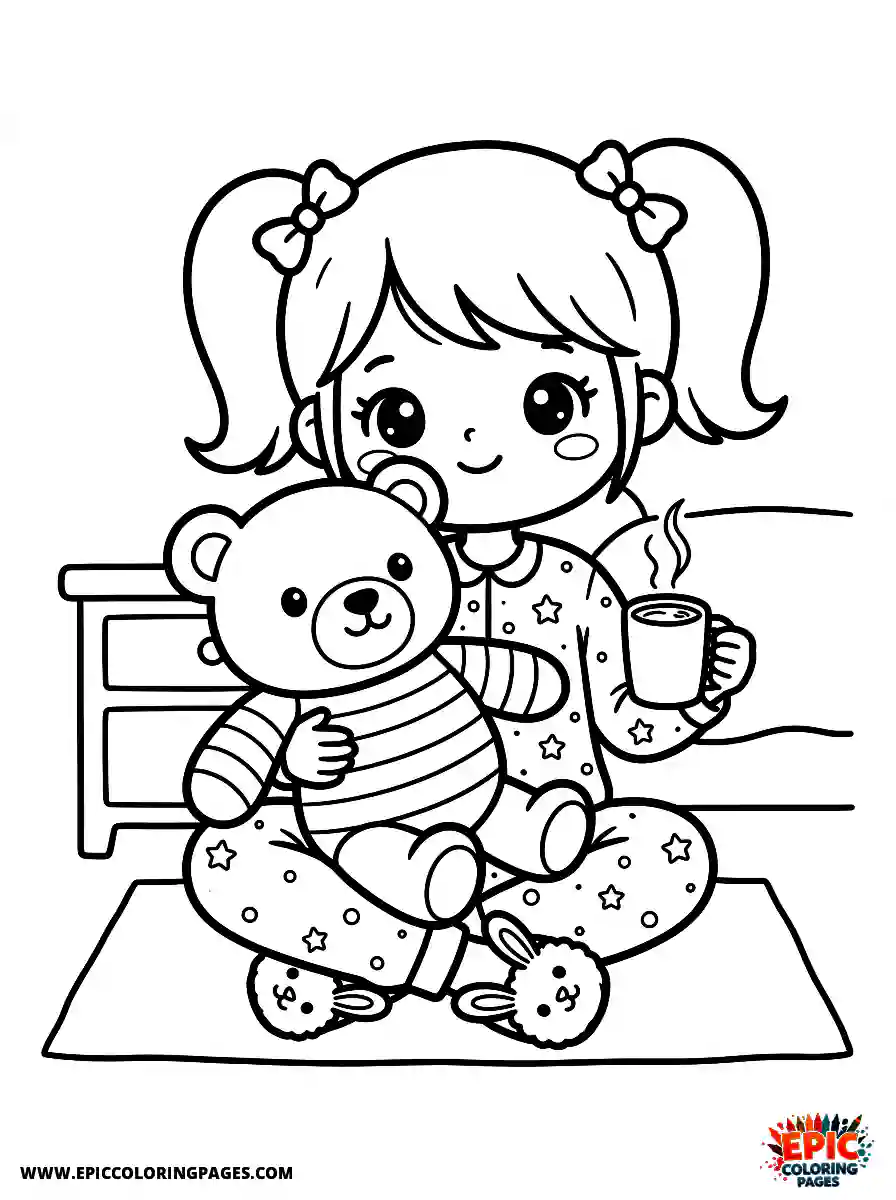 Birthday Girl Birthday girl kawaii style girl hugging rainbow teddy pajamas and bunny slippers