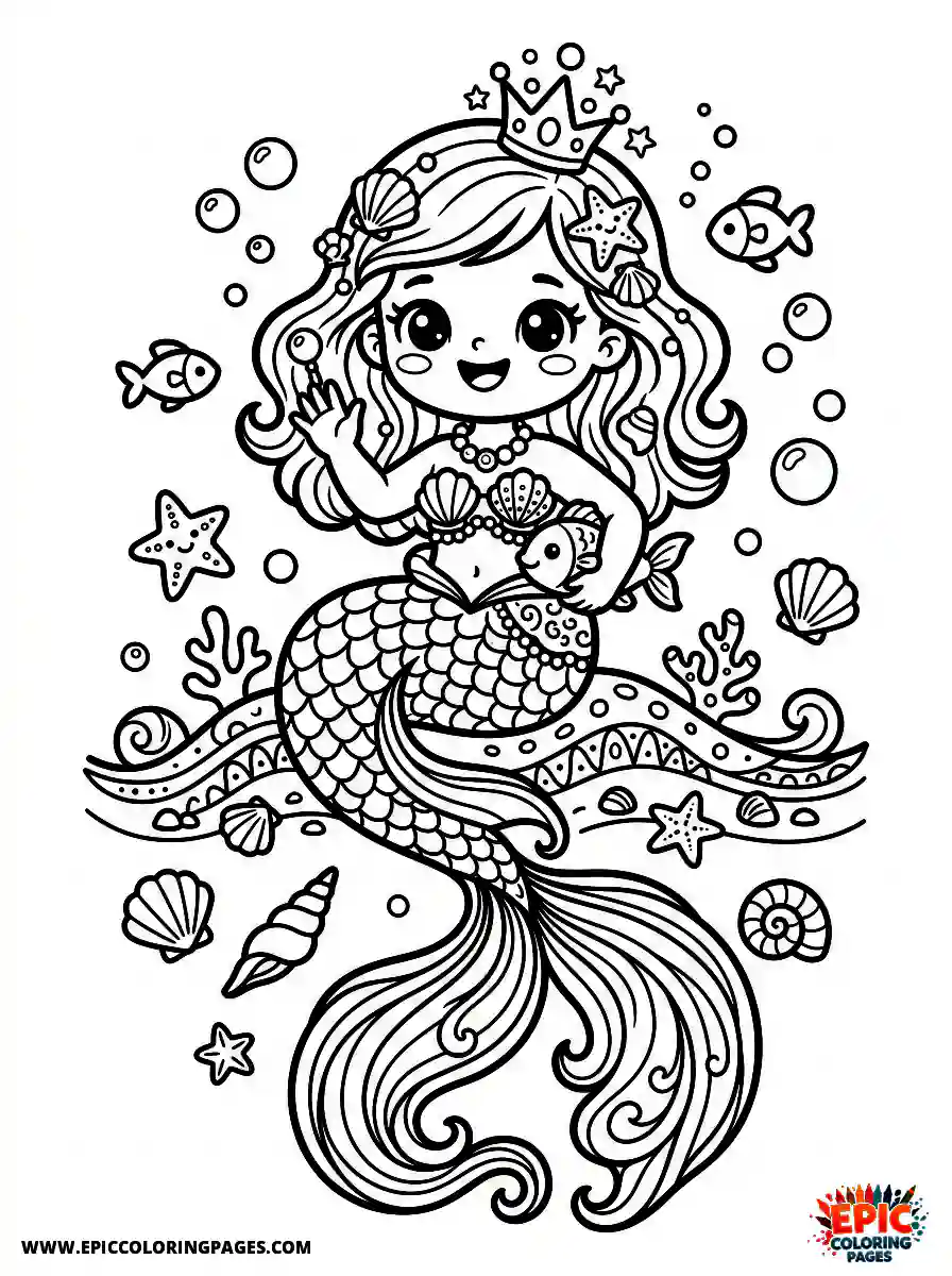 Birthday Girl Birthday girl kawaii style girl in mermaid costume seashells and flowing tail fin