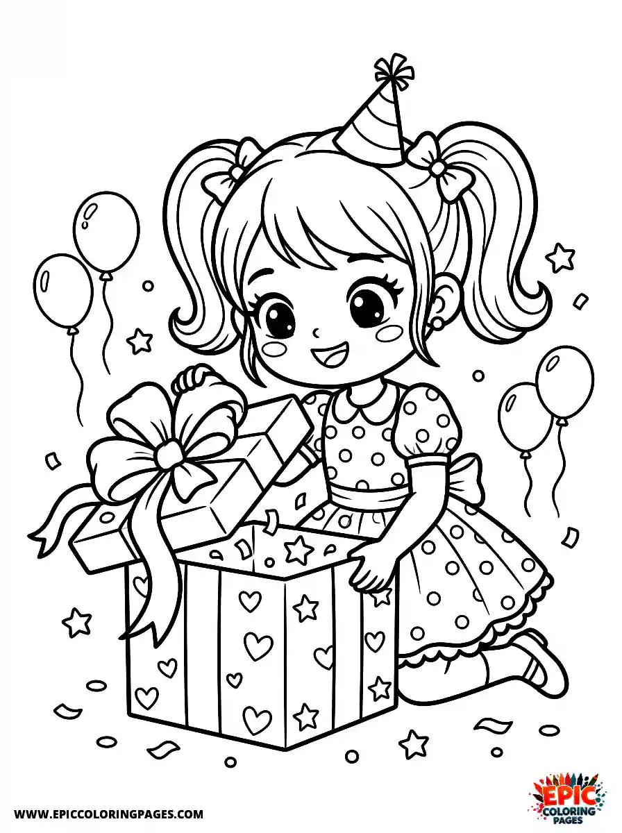 Birthday Girl Birthday girl kawaii style girl opening present box ribbon and bow on top