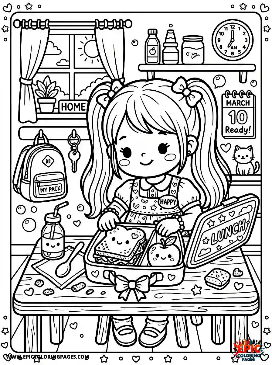 Birthday Girl Birthday girl kawaii style girl packing lunchbox sandwich and apple inside box with bow