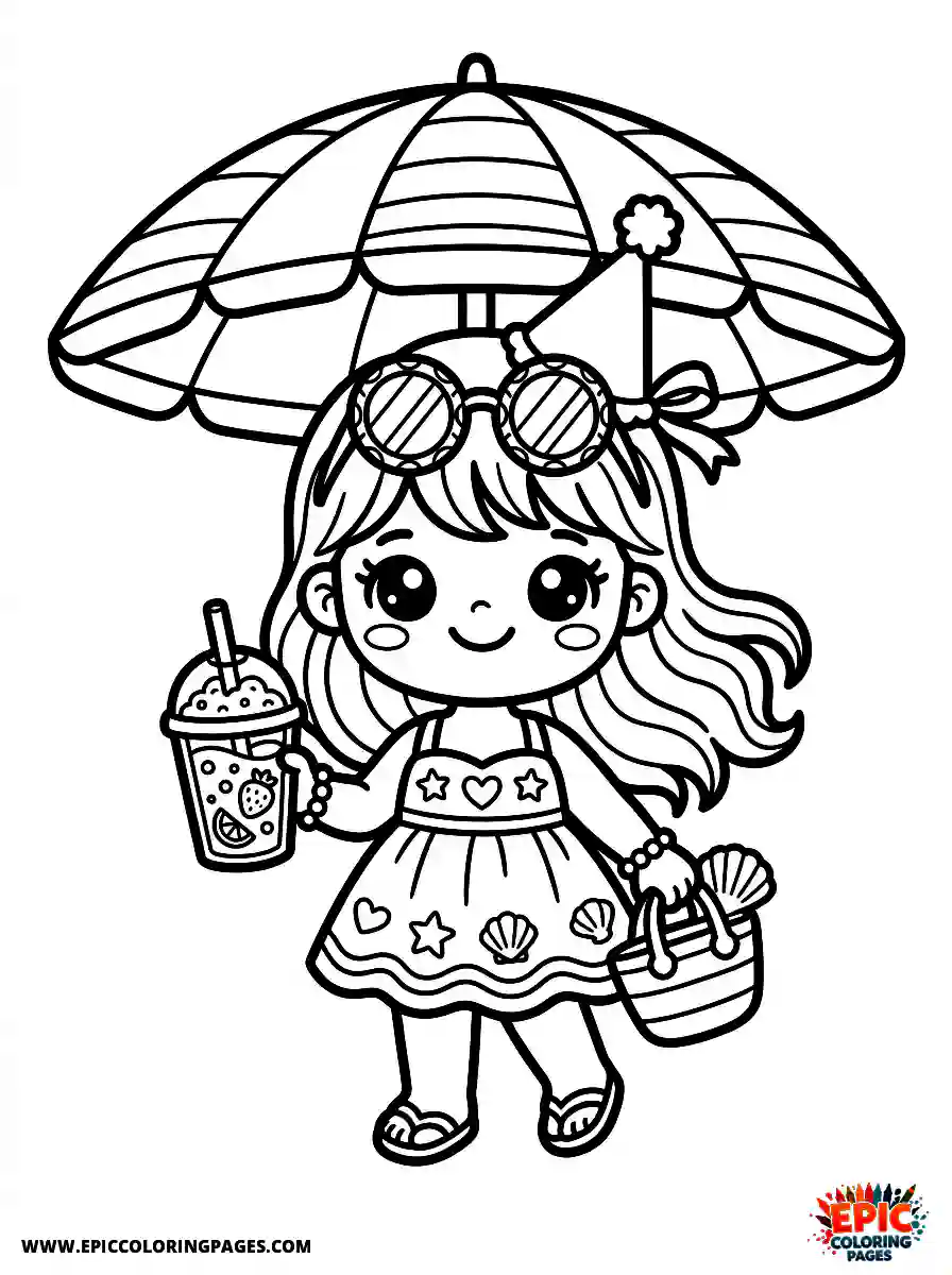 Birthday Girl Birthday girl kawaii style girl with beach umbrella sunglasses and smoothie in hand