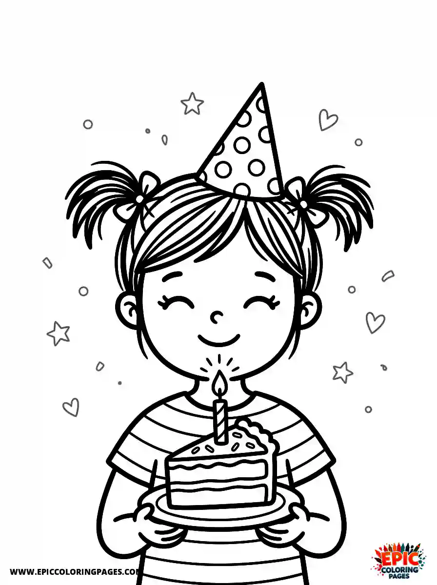 Birthday Girl Birthday girl making a birthday wish eyes closed holding cake slice
