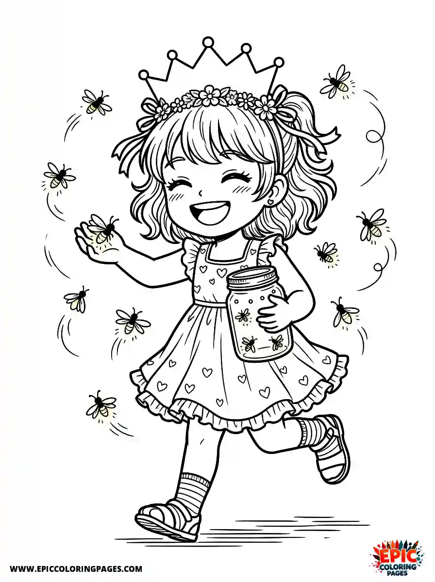 Birthday Girl Birthday girl manga style girl catching fireflies summer jar and big smile at dusk