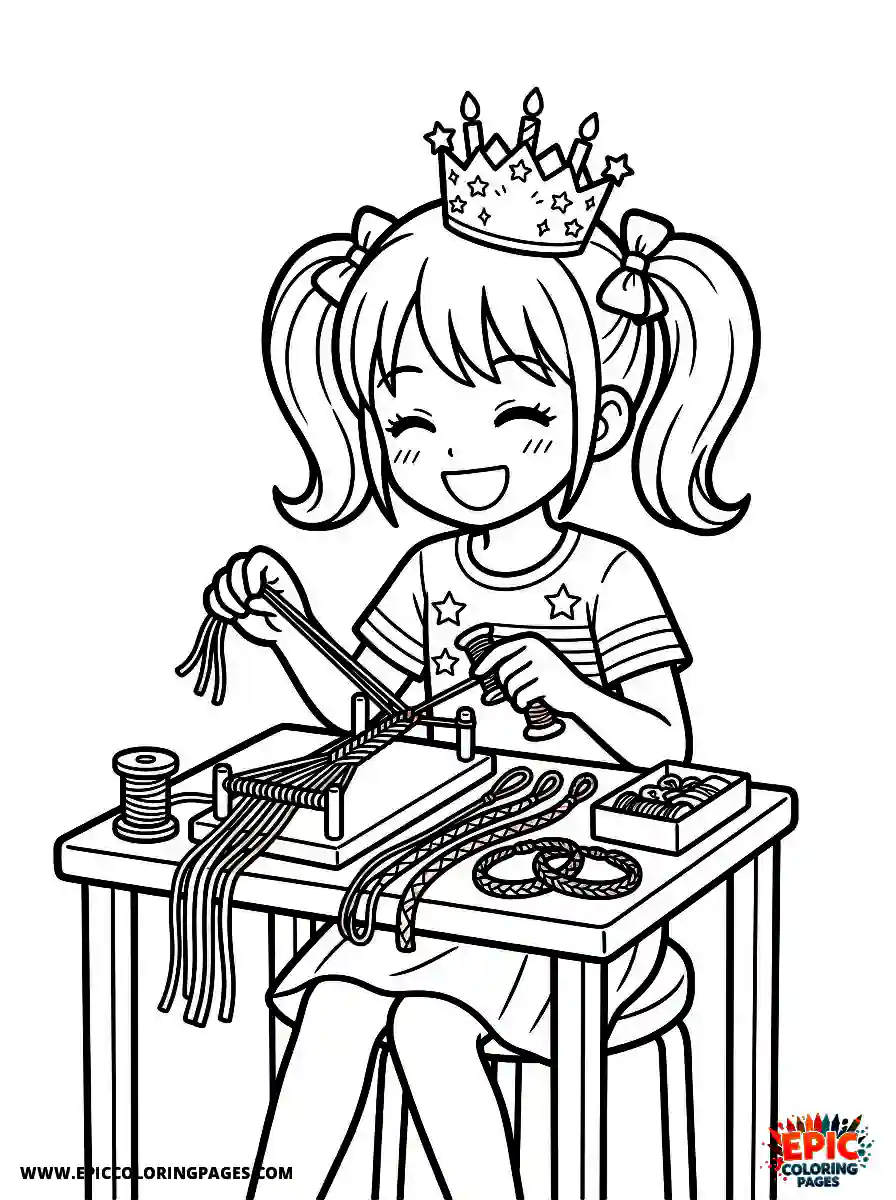 Birthday Girl Birthday girl manga style girl making friendship bracelets colorful threads and big smile
