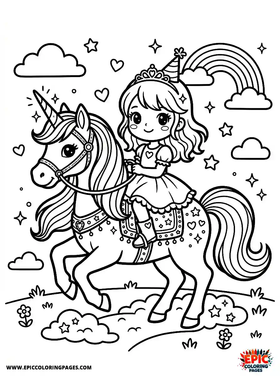 Birthday Girl Birthday girl manga style girl riding unicorn rainbow mane and glittery saddle