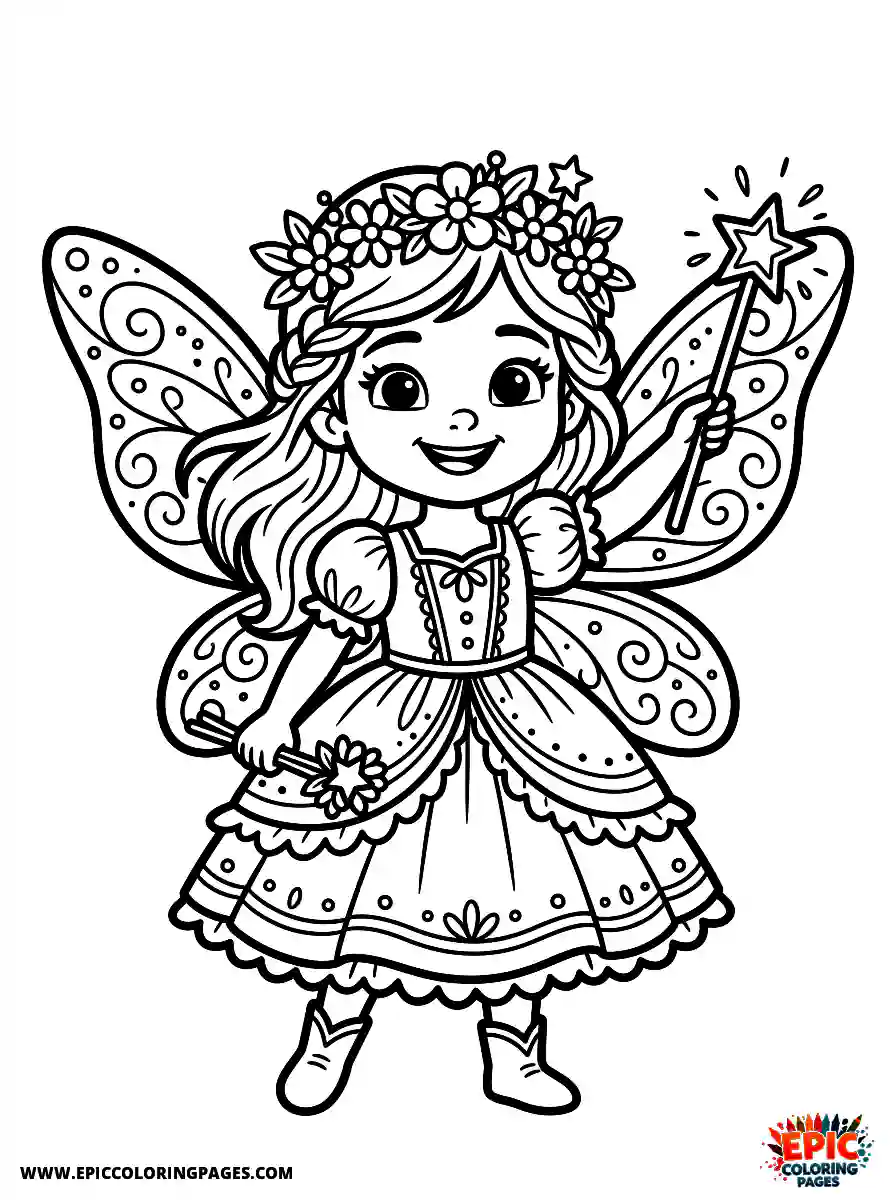 Birthday Girl Birthday girl pixar style girl as fairy princess wings and flower crown with wand