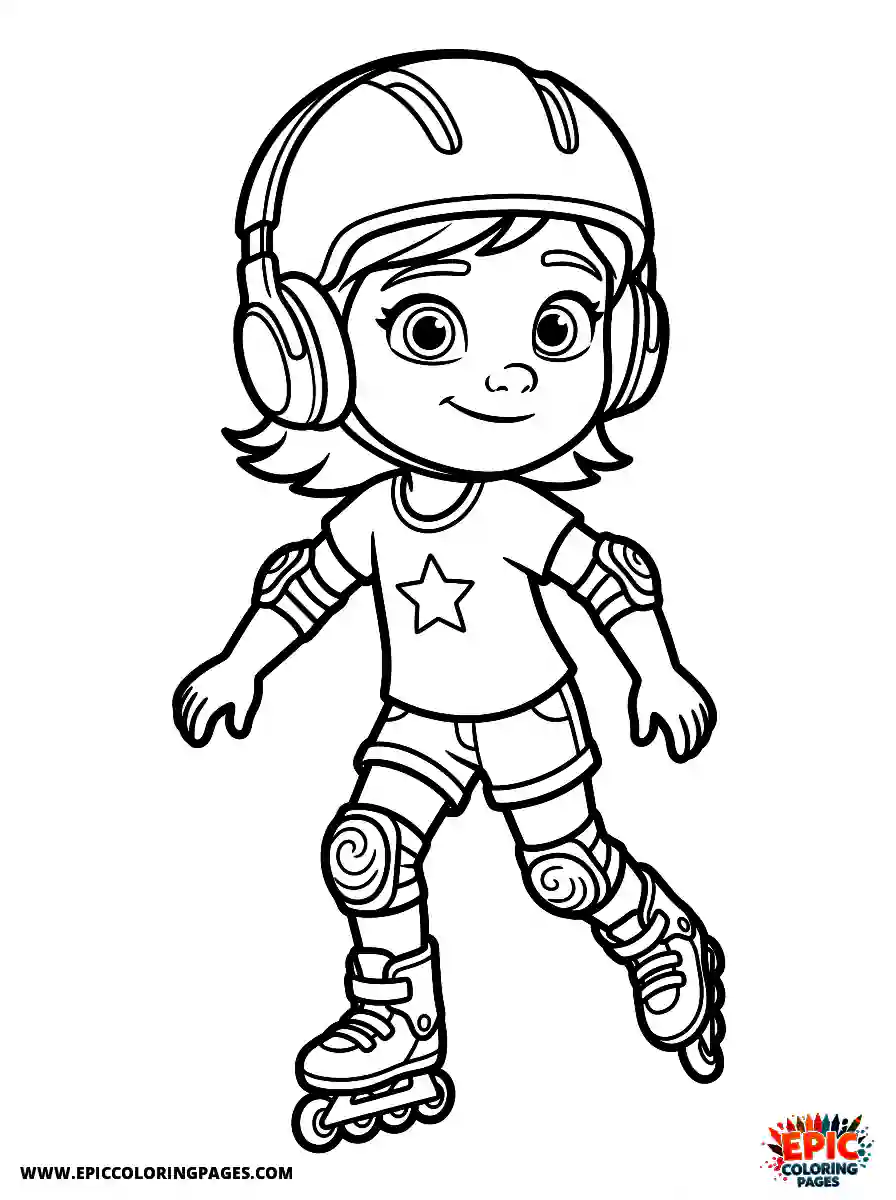 Birthday Girl Birthday girl pixar style girl rollerblading with headphones helmet and colorful knee pads