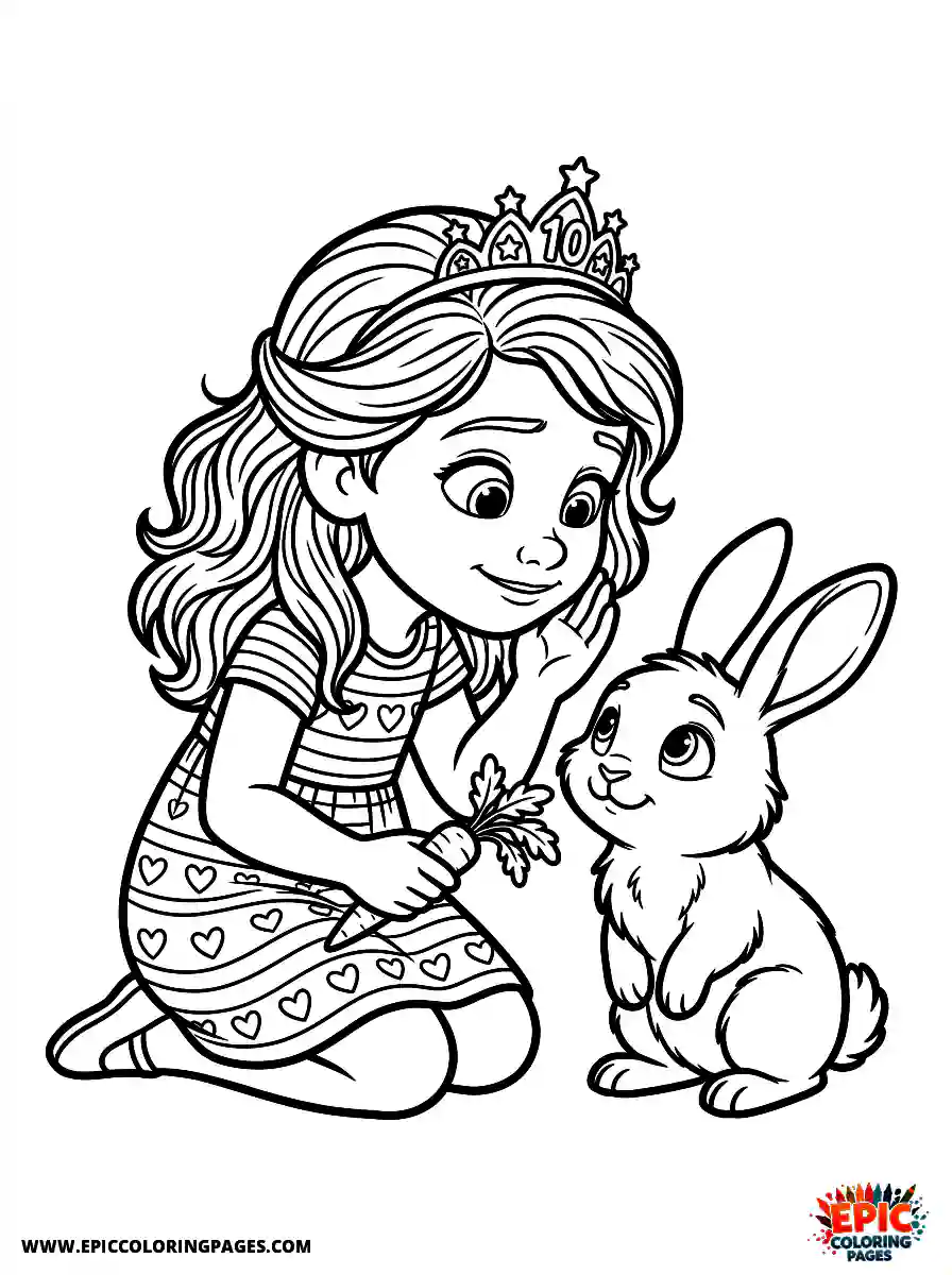 Birthday Girl Birthday girl pixar style girl whispering to bunny soft smile and carrot in hand