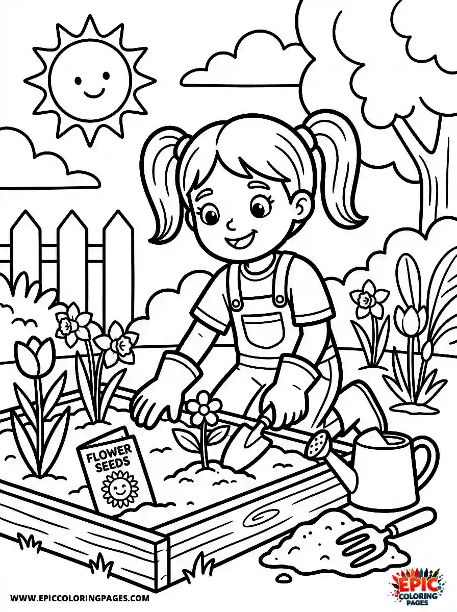 Birthday Girl Birthday girl planting flowers spring garden gloves and seed packet