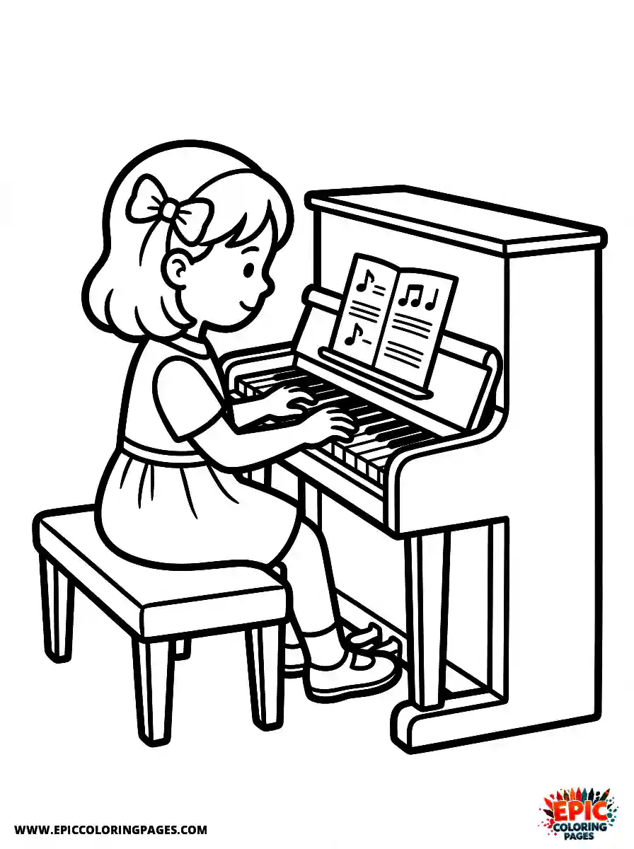 Birthday Girl Birthday girl playing piano bow in hair with sheet music