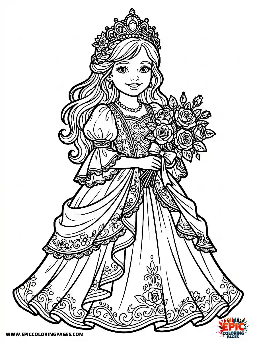 Birthday Girl Birthday girl realistic girl as princess with long gown tiara and bouquet of roses