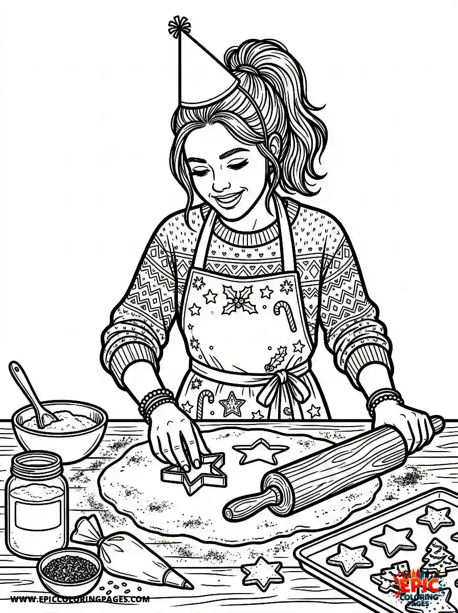 Birthday Girl Birthday girl realistic girl baking christmas cookies rolling pin and star cutter