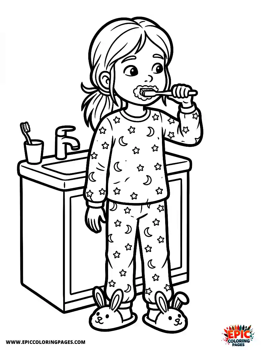 Birthday Girl Birthday girl realistic girl brushing teeth before bed bunny slippers and pajamas