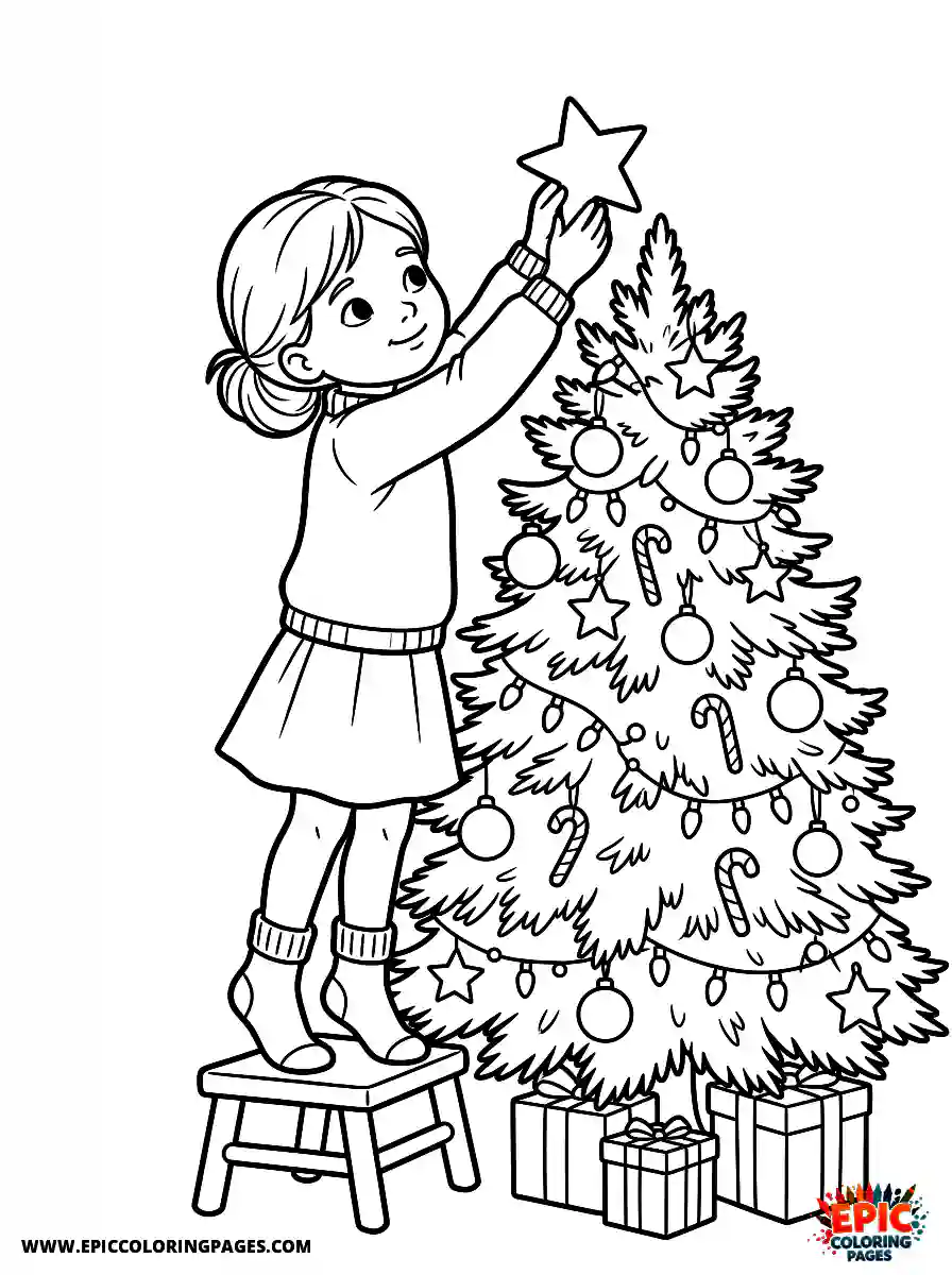 Birthday Girl Birthday girl realistic girl decorating christmas tree with ornaments star on top in hands