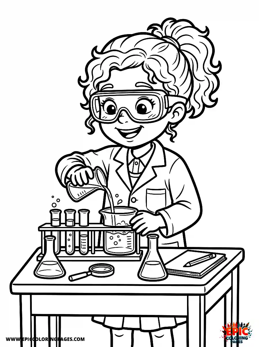 Birthday Girl Birthday girl realistic girl doing science experiment with beakers goggles and lab coat