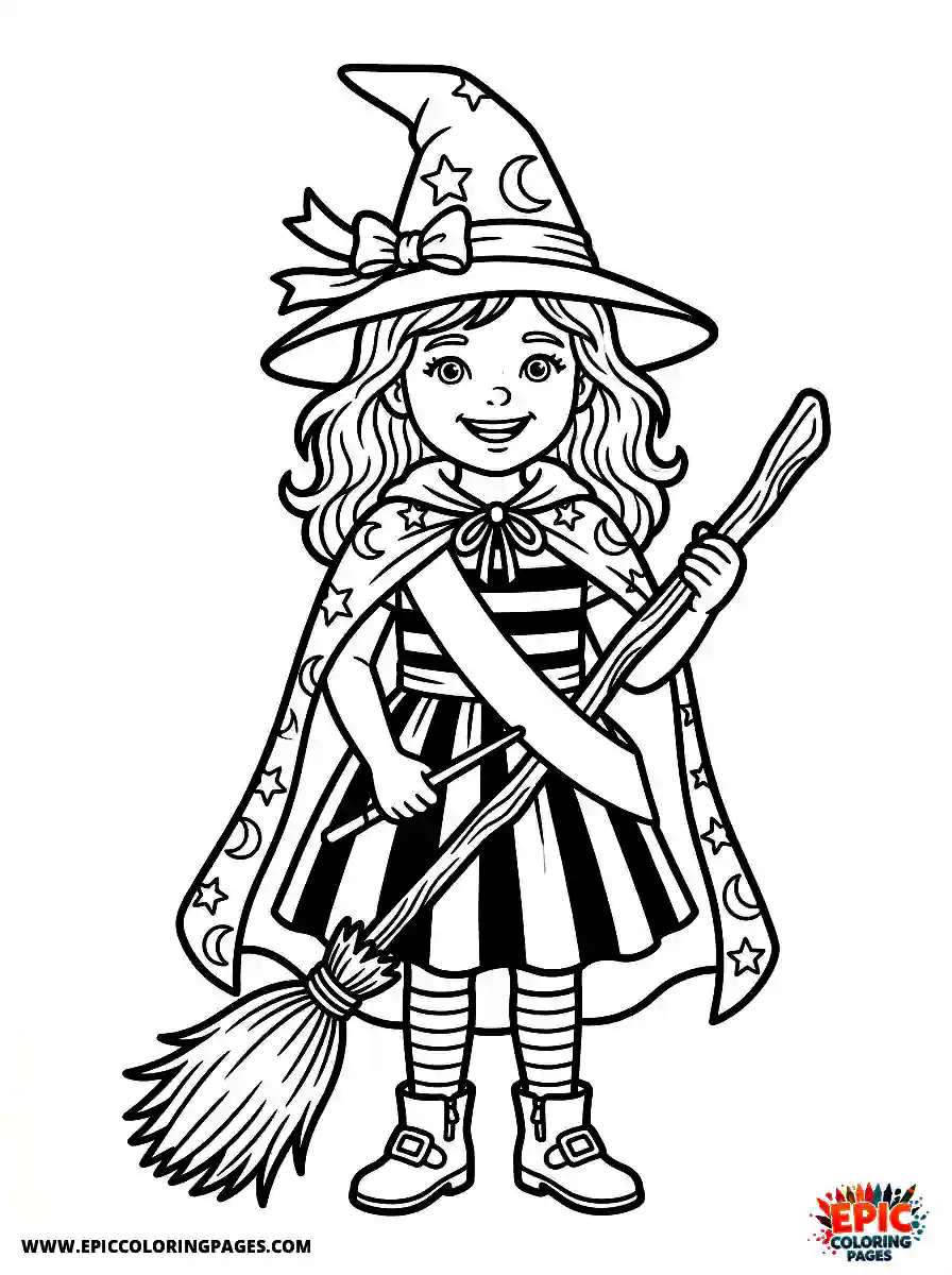 Birthday Girl Birthday girl realistic girl dressed as witch holding broom pointy hat and cape