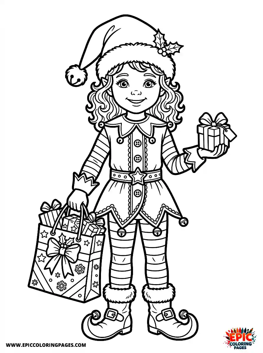 Birthday Girl Birthday girl realistic girl in elf costume with gift bag jingle bells and striped tights