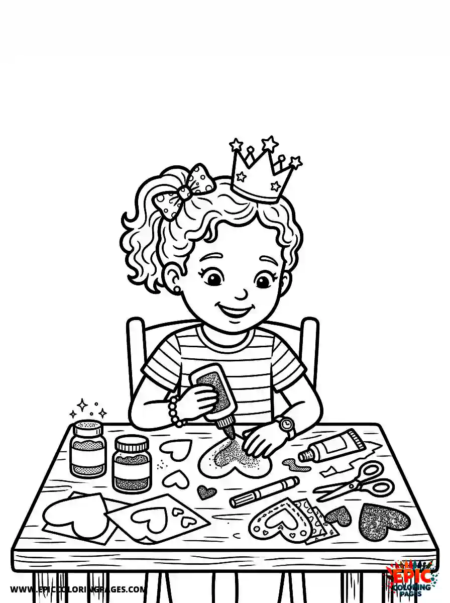 Birthday Girl Birthday girl realistic girl making valentines with hearts glue and glitter on table