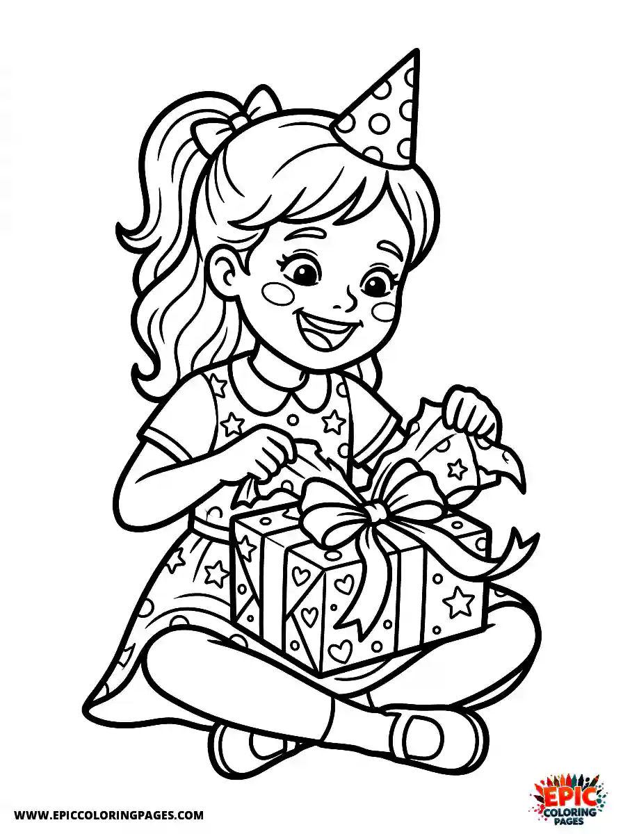 Birthday Girl Birthday girl realistic girl opening a wrapped birthday present bow on box and happy expression
