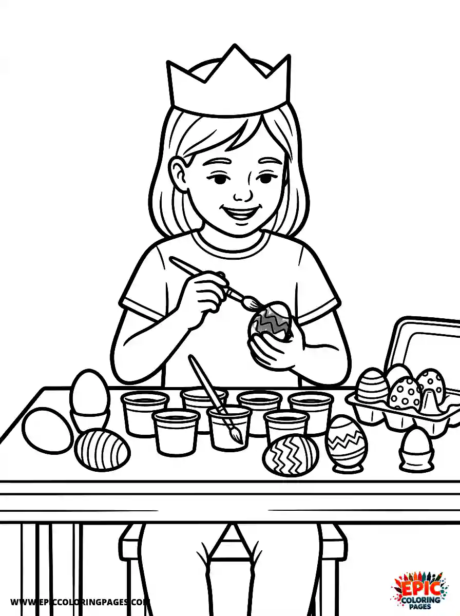 Birthday Girl Birthday girl realistic girl painting easter eggs dye cups and brush in hand