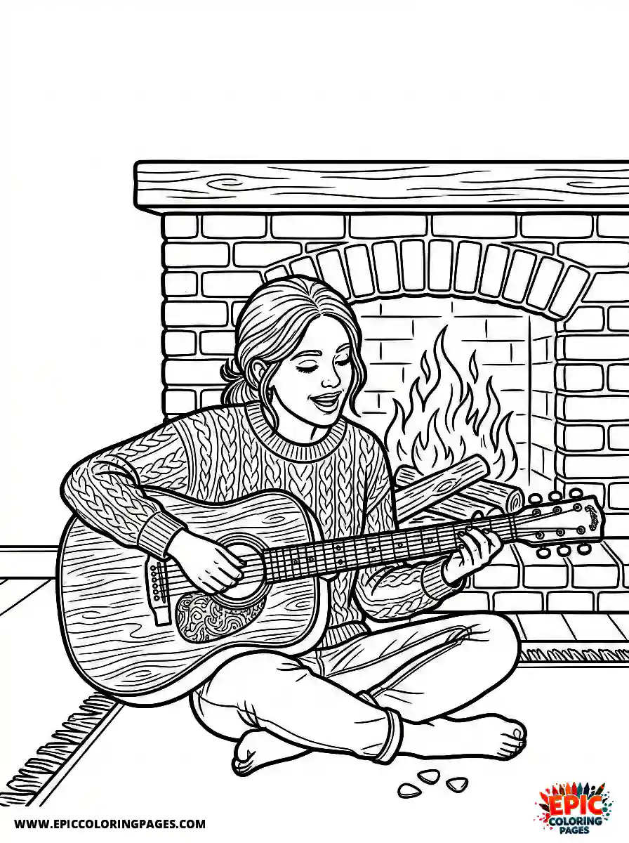 Birthday Girl Birthday girl realistic girl playing guitar by fireplace strumming and singing softly