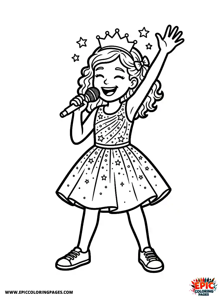 Birthday Girl Birthday girl realistic girl singing into microphone on stage sparkle dress and hands up