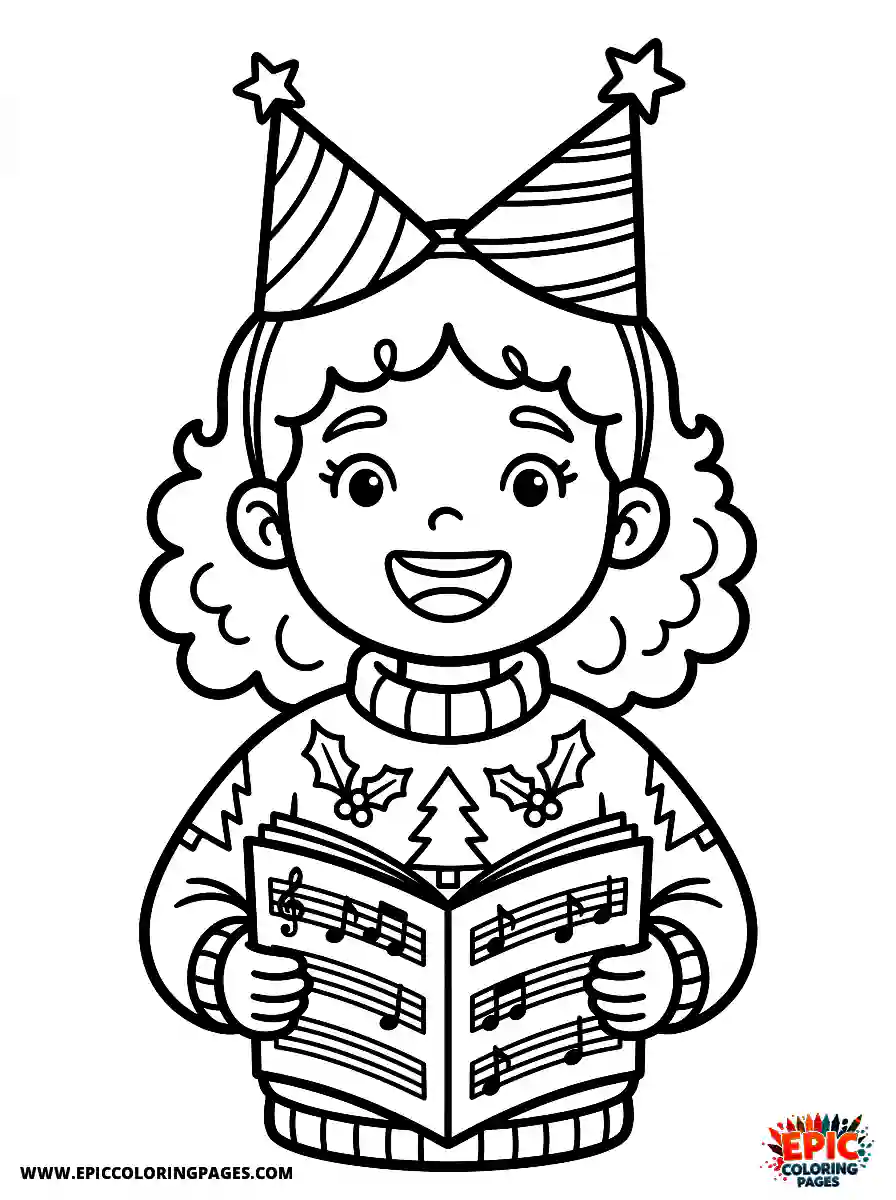 Birthday Girl Birthday girl singing carols holding songbook with musical notes