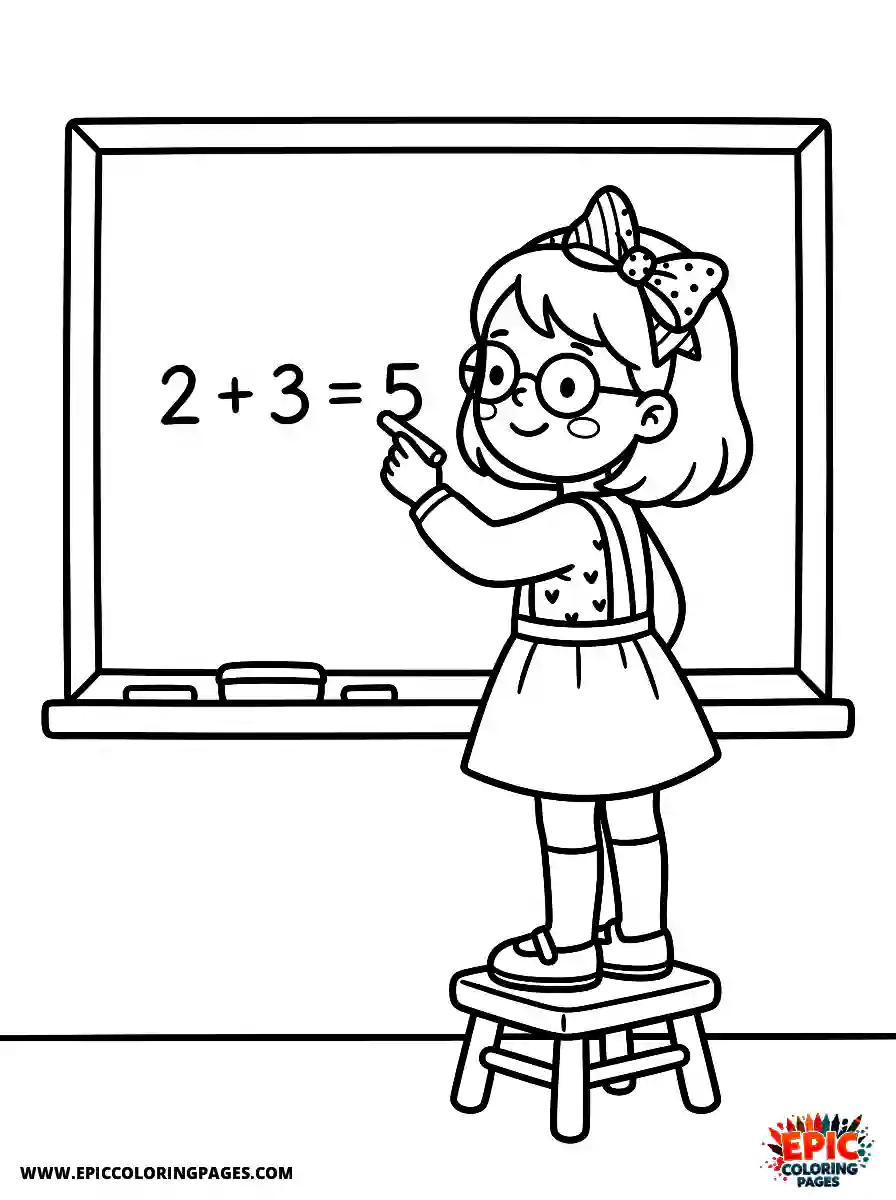 Birthday Girl Birthday girl solving math on chalkboard wearing glasses and bow