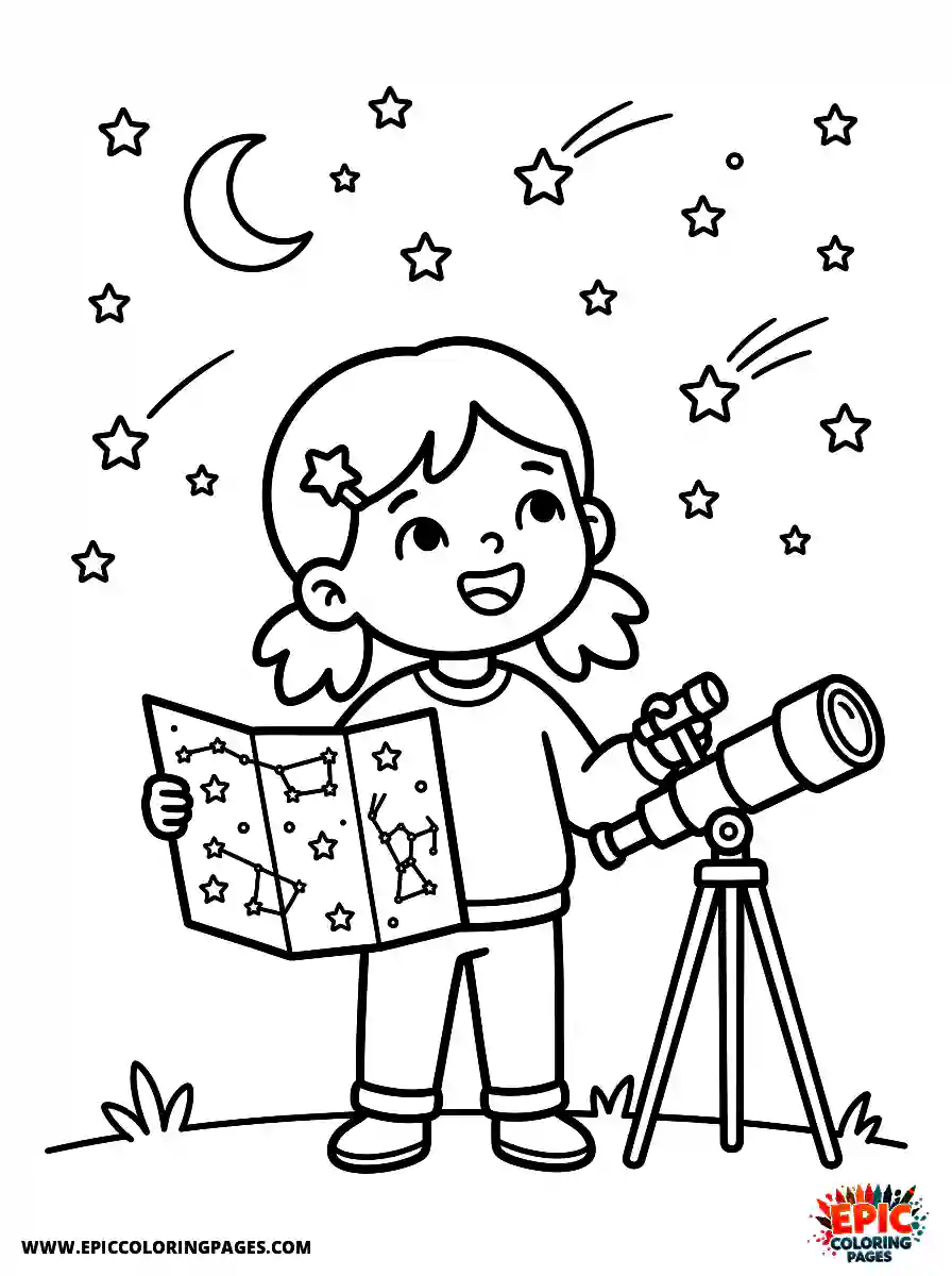 Birthday Girl Birthday girl stargazing night sky telescope and star map in hand