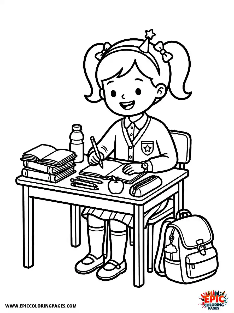 Birthday Girl Birthday girl studying with books wearing uniform with backpack