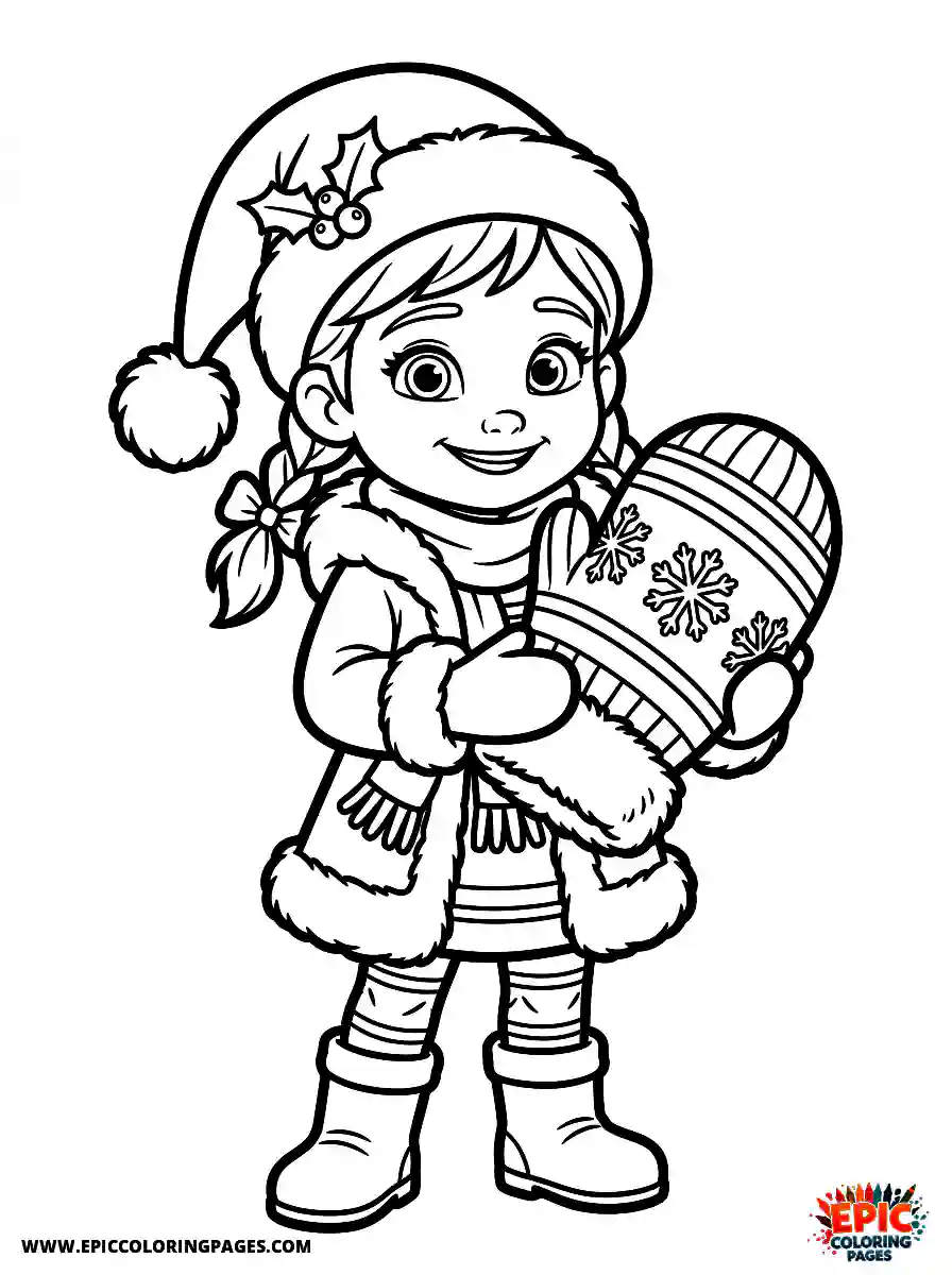 Christmas Girl Christmas girl 3d disney style holding a giant mitten