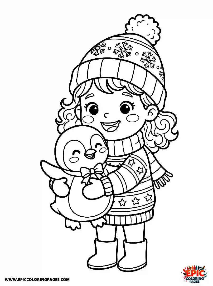 Christmas Girl Christmas girl adorable style hugging a small penguin