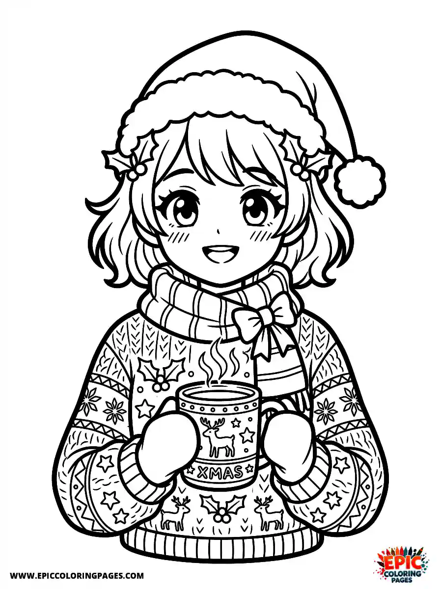 Christmas Girl Christmas girl anime style holding a mug of cocoa