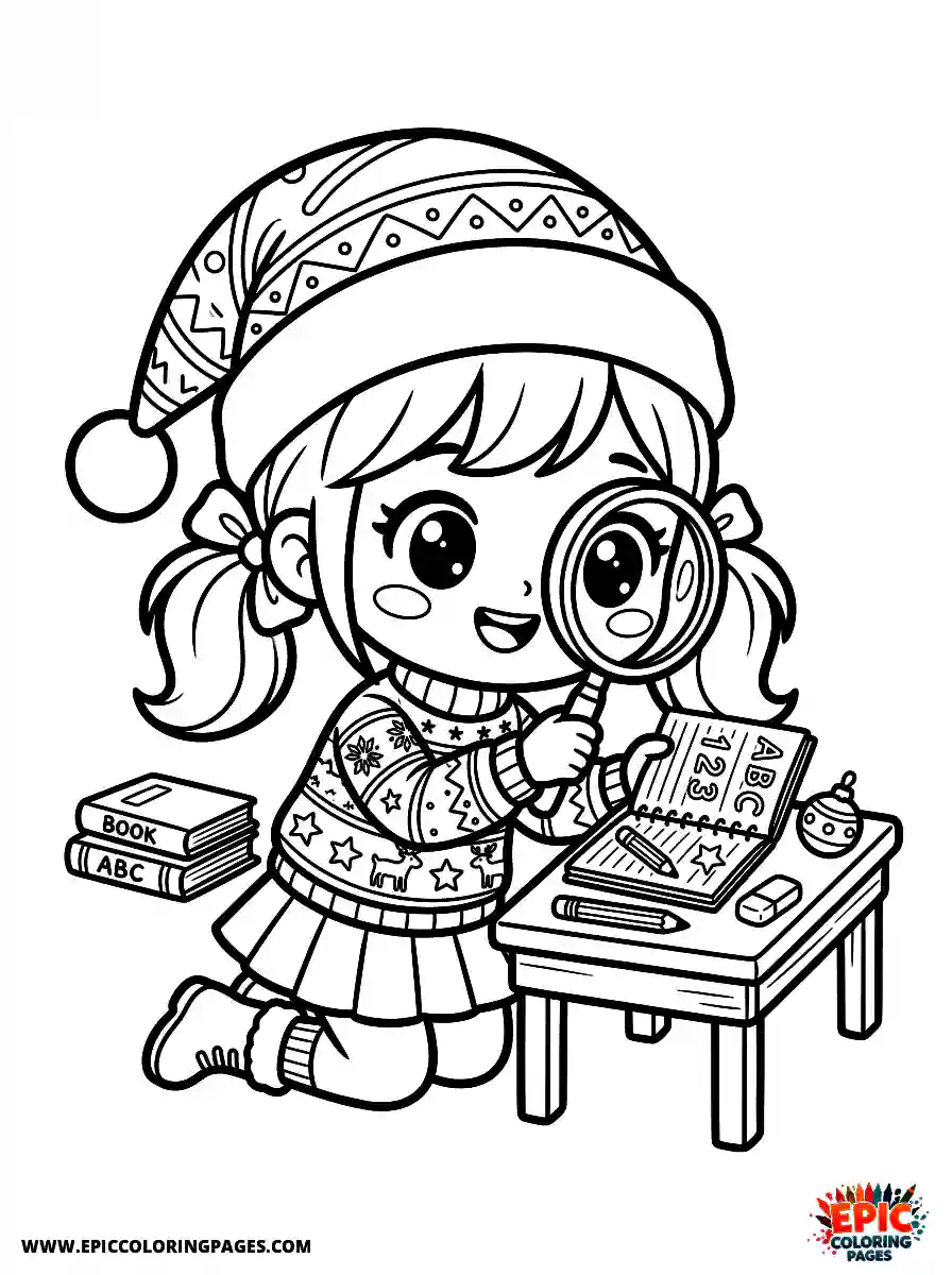 Christmas Girl Christmas girl chibi style looking through a magnifying glass