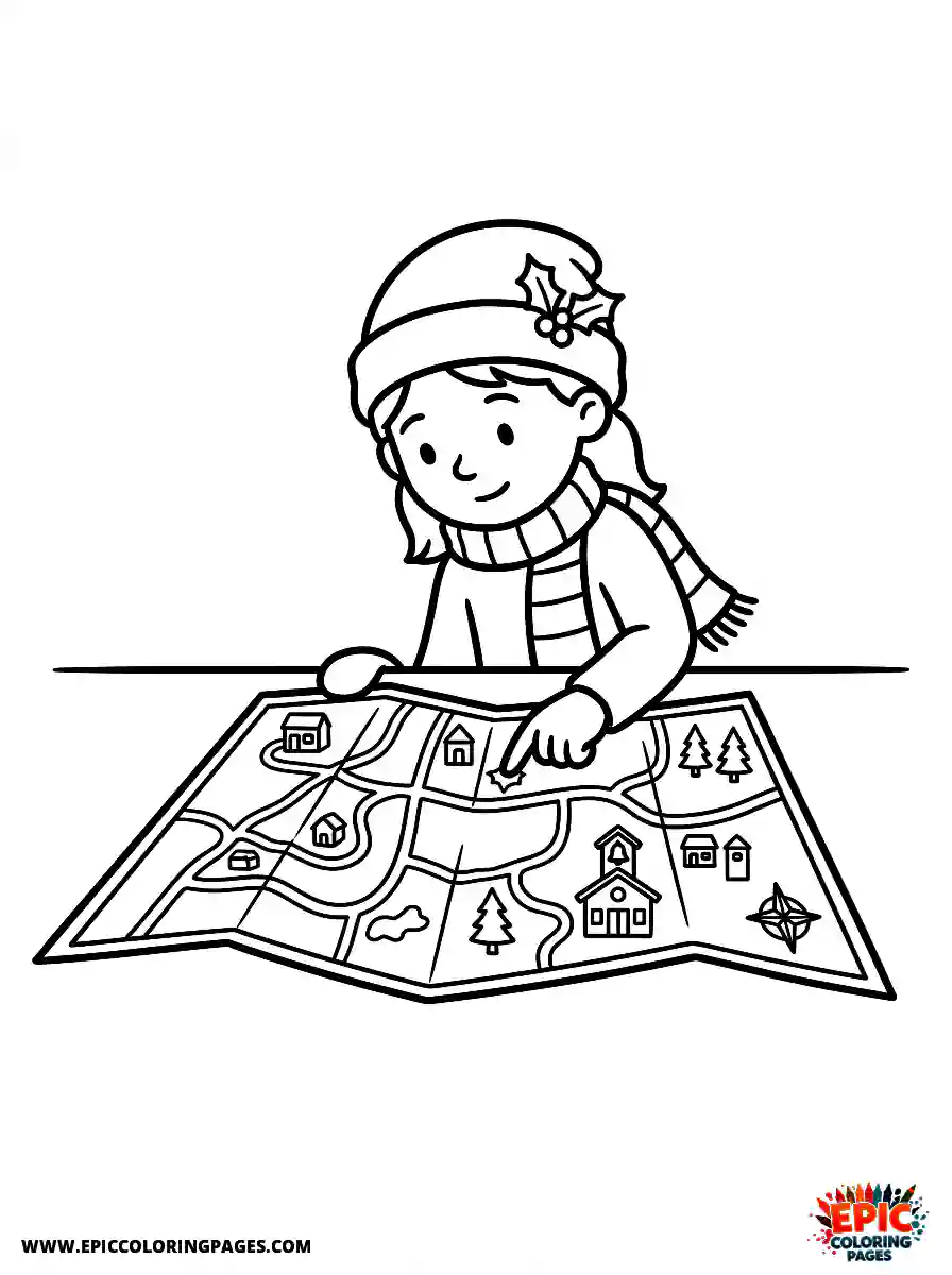 Christmas Girl Christmas girl comic strip style looking at a map