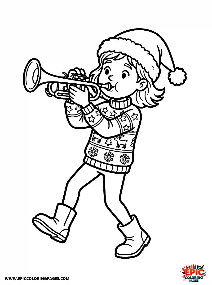Christmas Girl Christmas girl comic strip style playing a trumpet