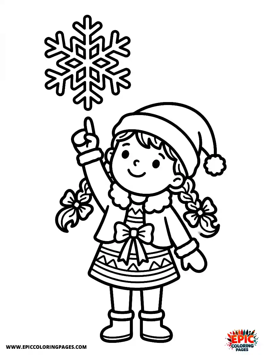 Christmas Girl Christmas girl cute style pointing up at a snowflake