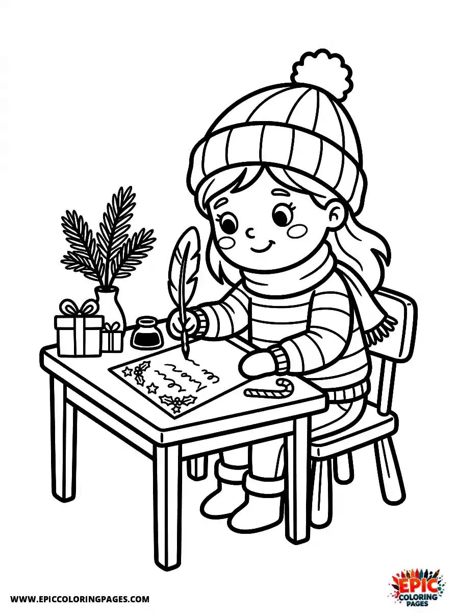 Christmas Girl Christmas girl cute style writing a letter to santa with a quill pen