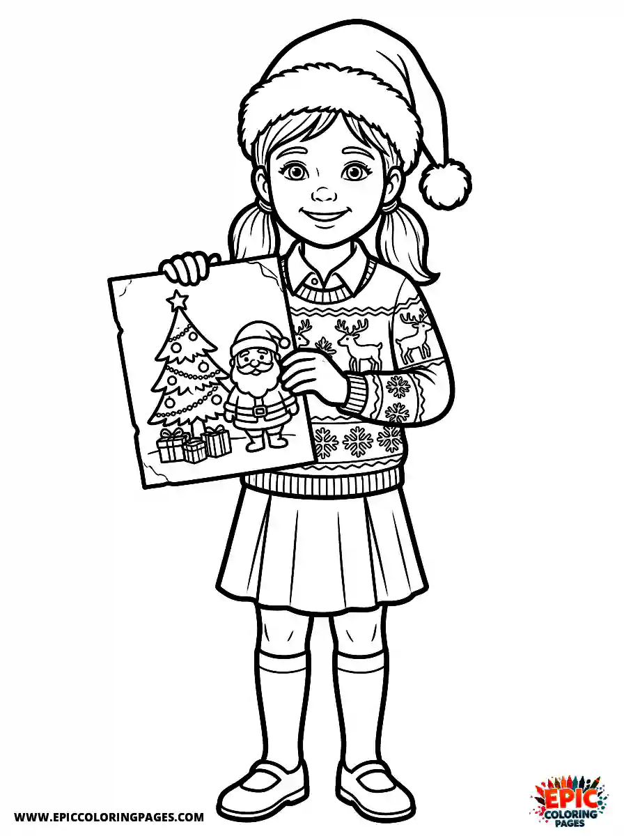 Christmas Girl Christmas girl realistic holding up a finished drawing