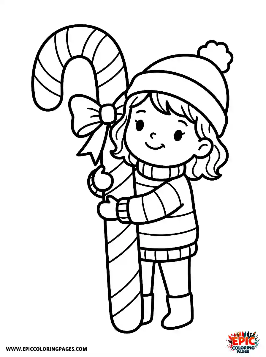 Christmas Girl Cute Christmas girl adorable style hugging a large candy cane