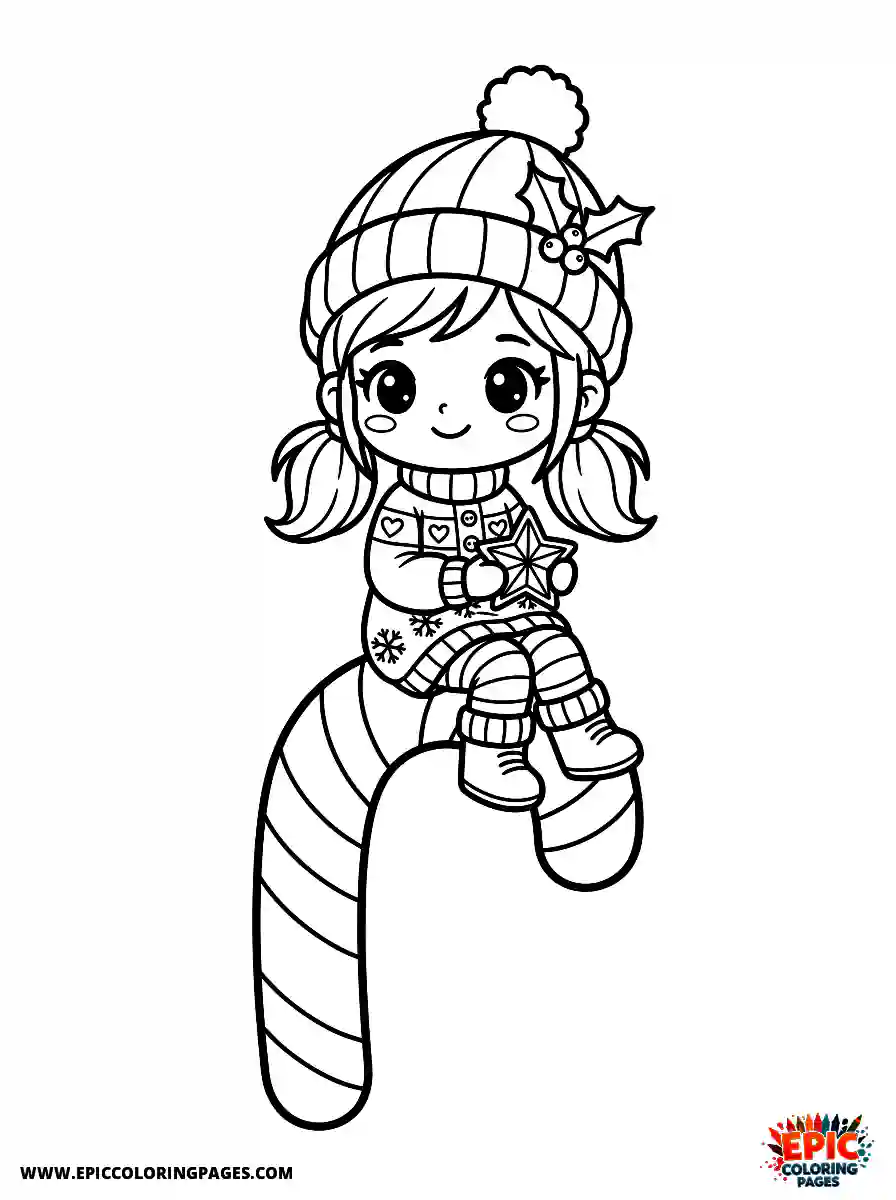 Christmas Girl Cute Christmas girl chibi style sitting on a candy cane
