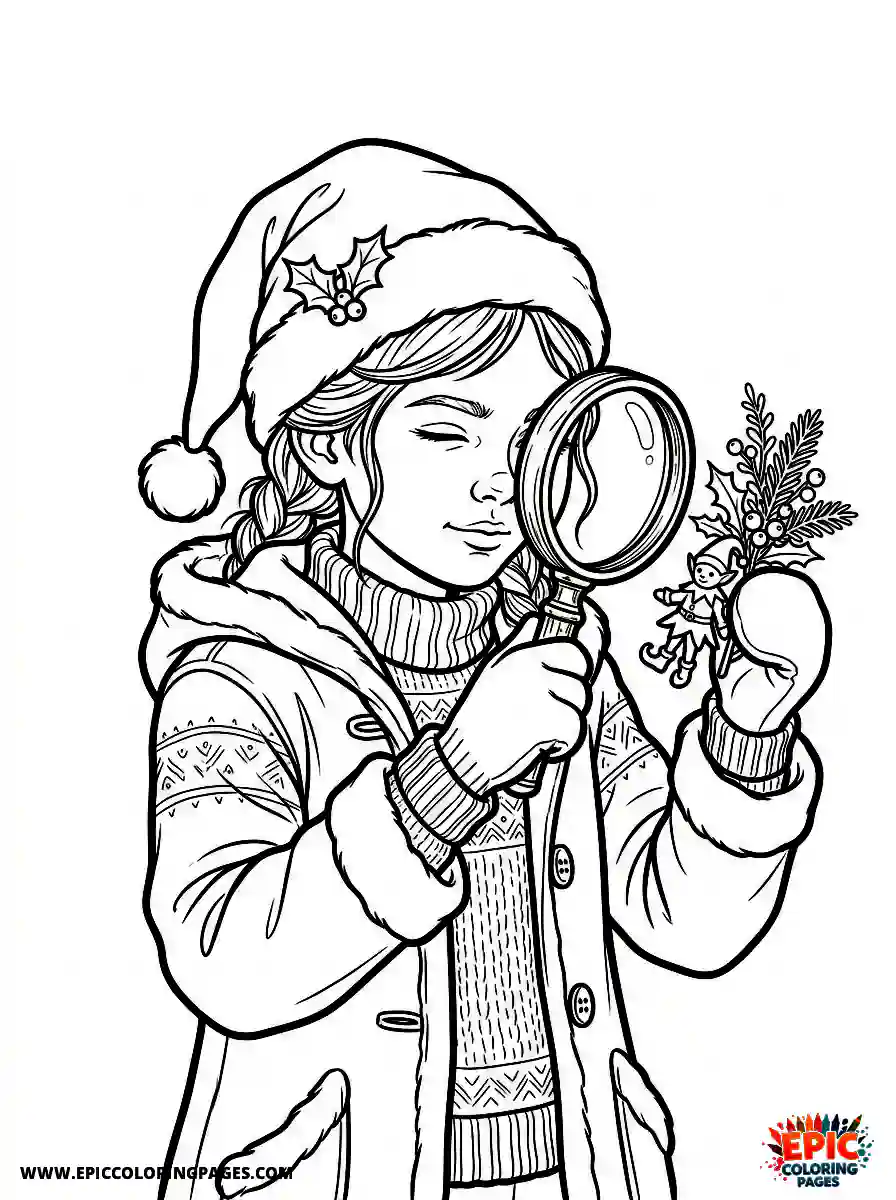 Christmas Girl Cute Christmas girl realistic looking through a magnifying glass