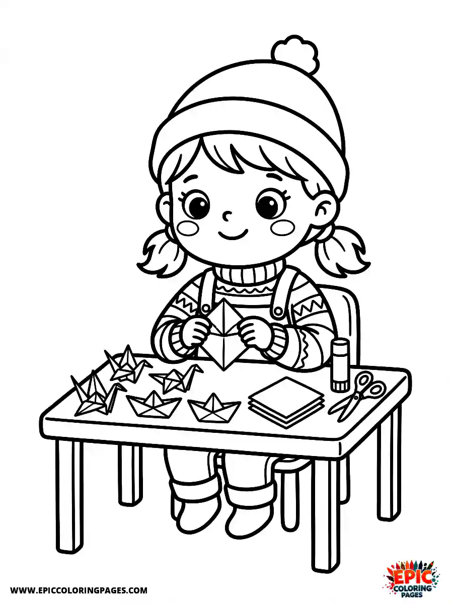 Christmas Girl Cute Christmas girl style making origami birds