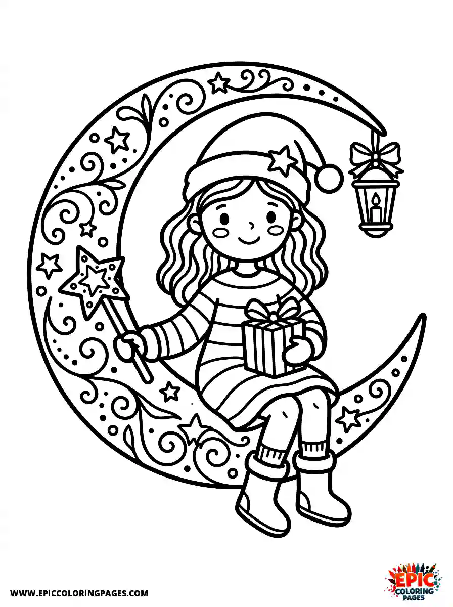 Christmas Girl Cute Christmas girl style sitting on a crescent moon